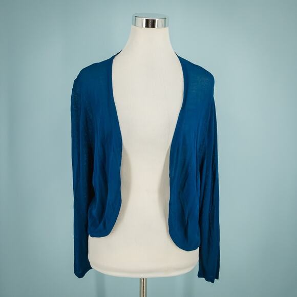 Soft Surroundings Size Medium M Rio Blue Open Long Sleeve Crop Cardigan Sweater - Picture 1 of 5